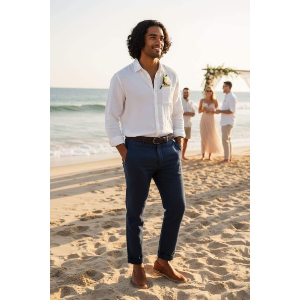 Men's Universal Thread L White Linen Blend Casual Beach Resort Button Up Shirt - Picture 2 of 12